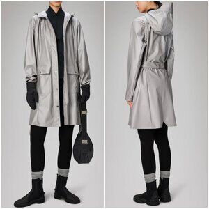 RAINS Curve Long Jacket Raincoat Silver Nimbus size S/M